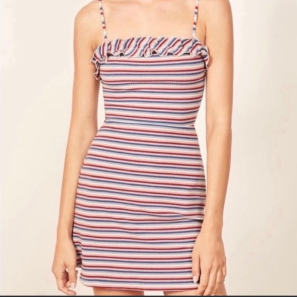 Reformation Bri Multi Color Ruffle dress